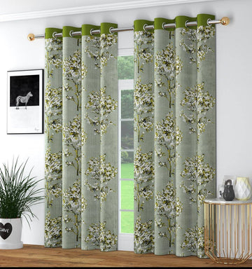 2 Pieces Fine Polyester Window Door Curtains (Green, 5 Feet)