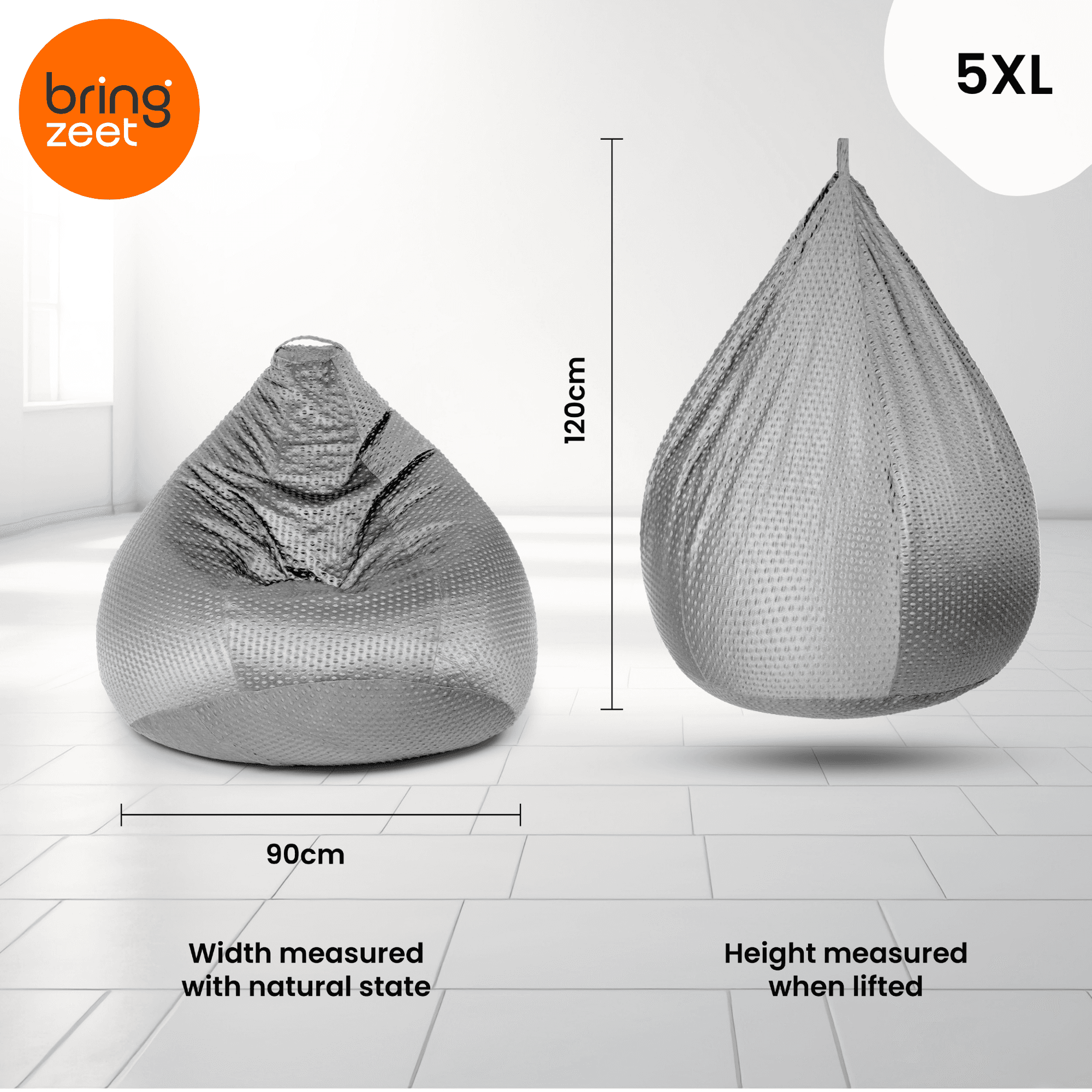 Airest™ Silver 5XL Bean Bag Chair | Ready to Use | Filled with Beans